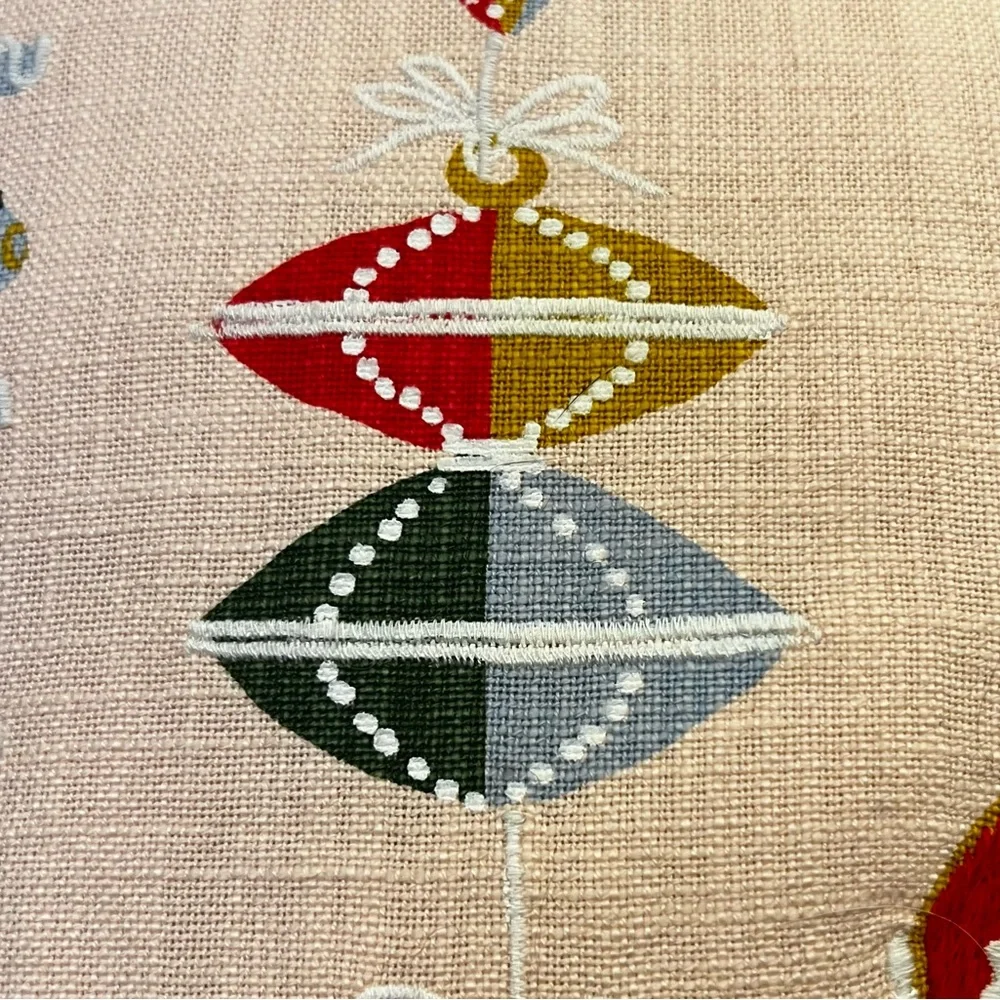 NWT 2 Embroidered MCM 50s 60s Vintage Ornament Square Christmas Throw Pillow 18”